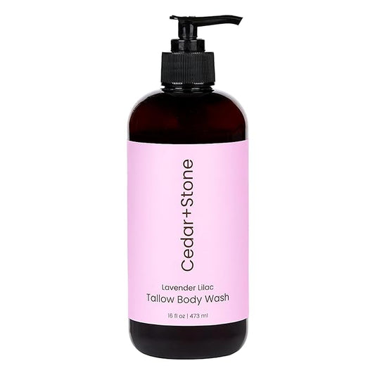 Cedar + Stone Tallow Body Wash – Liquid Tallow Soap & Shower Gel Formulated with USDA Organic Oils – Lavender & Lilac – Sulfate-Free Cleanser for Sensitive Skin – Made in USA, 16oz