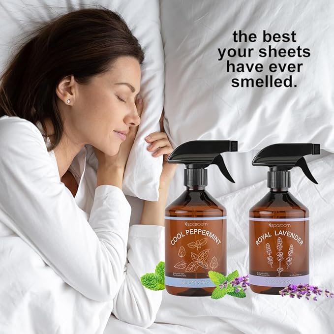 SpaRoom Linen Spray 2-Pack Combo – Cool Peppermint & Royal Lavender Aromatherapy Set with Essential Oils, Mist for Bedding, Linens, and Home – 2 x 16.9 oz Variety Pack