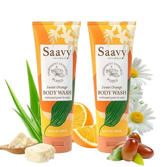 Saavy Naturals Body Wash Sweet Orange Plant-Based Ingredients| Made In USA | Sensitive Skin Body Wash, l Organic & Vegan Formula With Coconut Oil, Shea Butter, And Aloe Vera - 8.5 Fl Oz, 2 Pack
