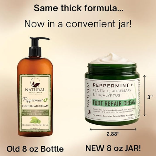 Peppermint, Rosemary, Eucalyptus & Tea Tree Oil Foot Cream for Dry Feet, Cracked Heels, Calluses, Athlete's Foot - Heel Repair Cream for Women & Men (8 oz)