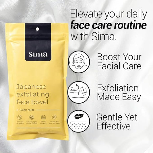Exfoliating Washcloth Face & Body Scrub Towel - Japanese Exfoliating Towel with Hexagon Fibers, Body Scrubber with 2 Sides for Scrubbing & Washing (Nude, 27cm x 35cm)