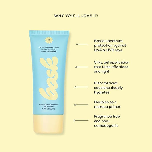 Bask Suncare SPF 40 Daily Invisible Gel Face Sunscreen - Broad Spectrum Protection, Fragrance Free, Hydrating, Lightweight & Fast Absorbing, Dermatologist Recommended, 1.7 fl oz (Pack of 3)