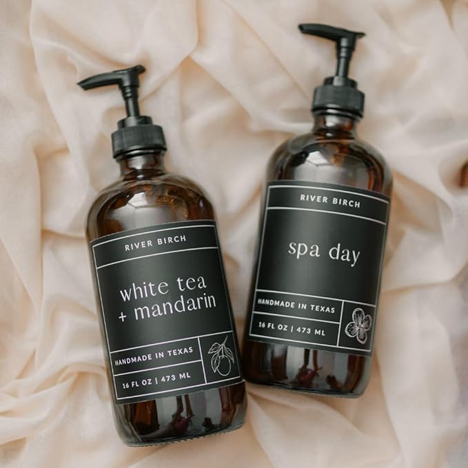 River Birch Sea Salt + Citrus Scented Natural Hand Soap - Handmade Soap - Moisturizing Hand Wash with Amber Glass Dispenser - Luxury Scented and Hydrating - Vegan and Non-Toxic - 16 Fl Oz