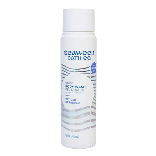 Seaweed Bath Co. Calm Body Wash - Vetiver Geranium - Hydrating Foaming Cleanser with Soothing Oat Milk & Chamomile - Vegan, Paraben and Sulfate Free Shower Gel - 12 oz