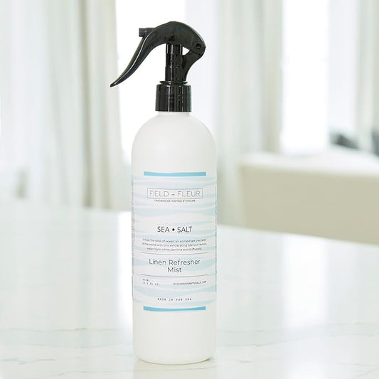 Field + Fleur by Hillhouse Naturals Sea Salt Linen Refresher Mist 15.5oz - Fresh Home Fragrance Spray for Bedding, Sofas & Clothes - Lemon, Water Lily, Jasmine & Driftwood - Made in the USA