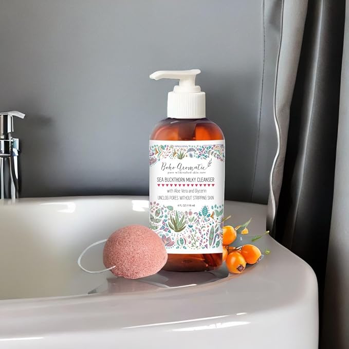 Sea Buckthorn Milky Face Wash – Gentle Daily Facial Cleanser with Aloe Vera – Brightening, Non-Drying, pH-Balanced Formula for Sensitive Skin & Pores – Natural Hydrating Skincare