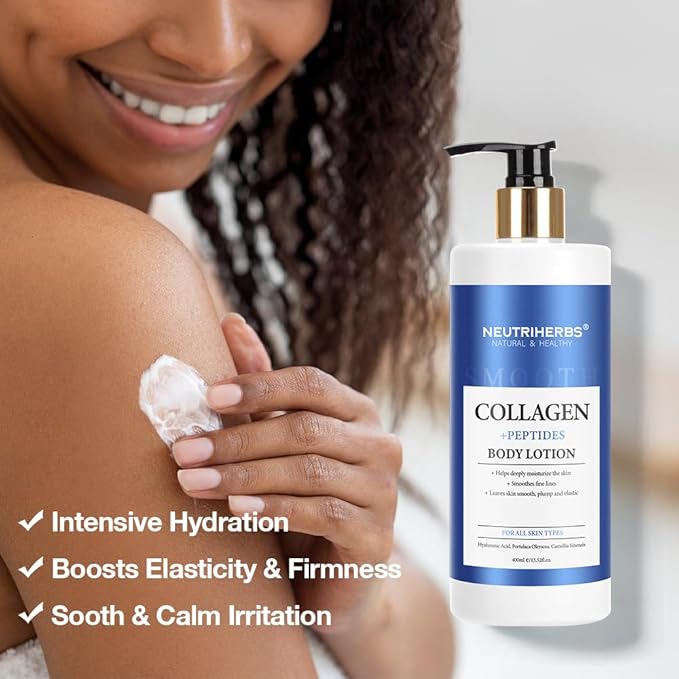 Neutriherbs Body Lotion for Women Dry Skin with Collagen + Oatmeal Organic Body Lotion Smoothes Fine Lines for All Skin Types 13.52 Fl Oz Pump Bottle