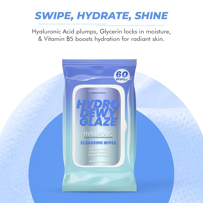 Hyaluronic Acid Facial Wipes - Dermatologist Tested, Anti-Aging, Korean Skin Care, Hydrates & Plumps Dry Skin, Improves Texture & Firmness - Gentle, Vegan, 95% Natural - 1 Pack