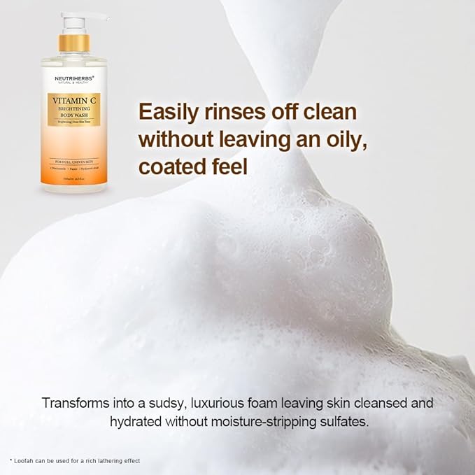 Neutriherbs Brightening Body Wash for Dull,Uneven Skin, Vitamin C Brightening Shower Gel For Women And Men, Daily Shower Soap With Papain, Niacinamide - Citrus Scent 16.9 Fl.Oz