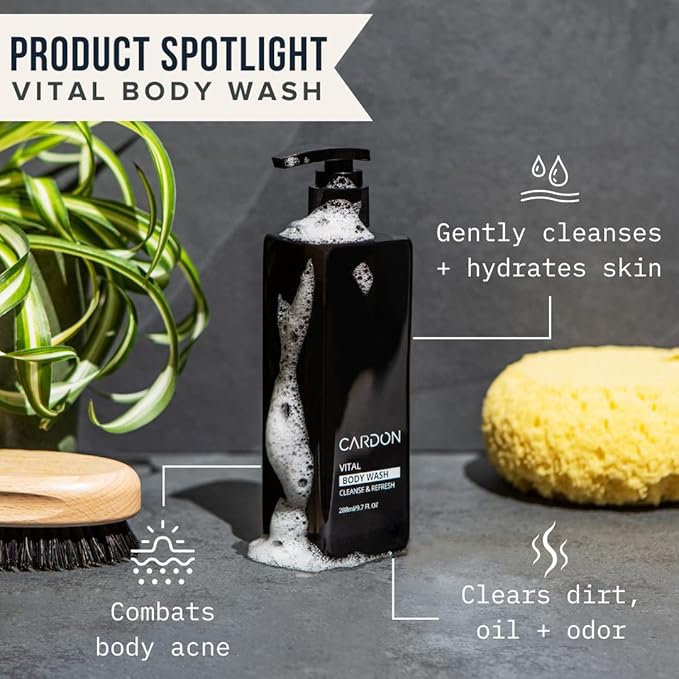 Cardon Acne Clearing Men's Body Wash, Korean Skin Care, All Natural Green Tea Extract, Sea Buckthorn, & Cica Combat Breakouts, Prevent Body Odor to Deeply Cleanse w/o Stripping (1 PK)