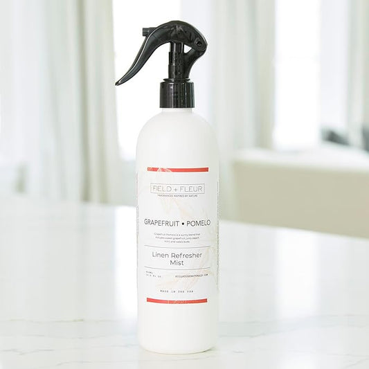 Field + Fleur by Hillhouse Naturals Grapefruit Pomelo Linen Refresher Mist 15.5oz - Fresh Home Fragrance Spray for Bedding, Sofas & Clothes - Sweet Grapefruit, Peach, Mint & Cassis - Made in the USA