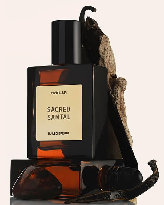 Perfume Oil Roll-on. Travel-Friendly Sacred Santal Fragrance with Bergamot, Amber, and Musk Notes. Long-Lasting Essential Oil Parfum for Women and Men. 0.5 Fl Oz Scented Rollerball Bottle