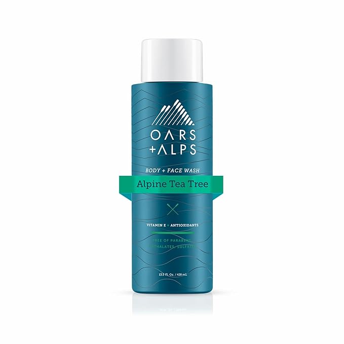 Oars + Alps Men's Moisturizing Body and Face Wash, Skin Care Infused with Vitamin E and Antioxidants, Sulfate Free, Alpine Tea Tree, 1 Pack