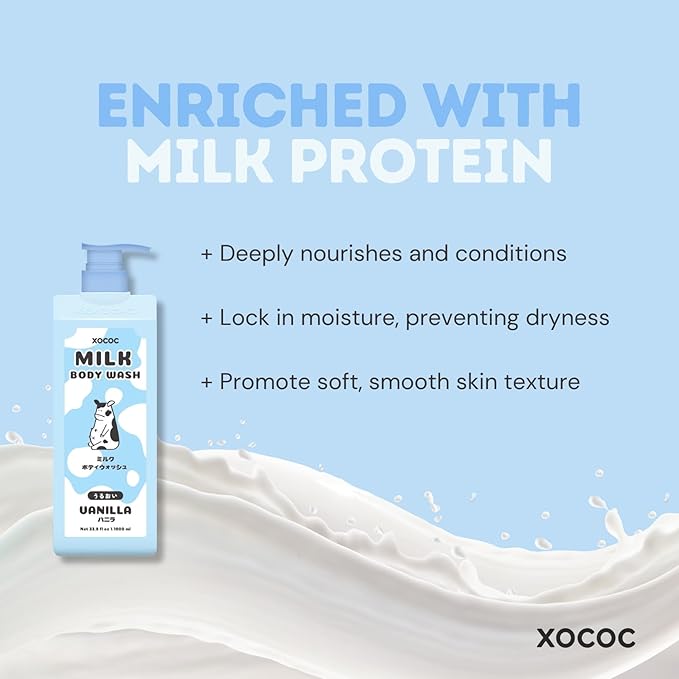 Vanilla Milk Body Wash, Hydrating Daily Cleanser for Soft Smooth Skin, Infused with Milk Protein & Vanilla Scent, Skin-Friendly Formula, 33.8 fl oz