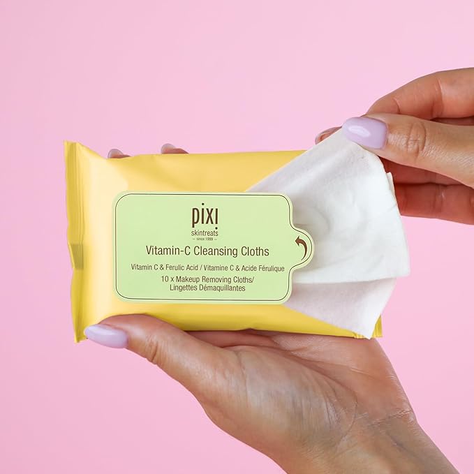 Pixi Beauty Vitamin-C Cleansing Cloths |Cleansing, Revitalizing, and Hydrating Disposable Face Towelettes| Pack of 10 Face Wipes