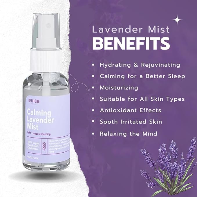 100% Natural Lavender Mist Spray, Organic Face Body Hair Hydrating Mister, Calming for Better Sleep, Vegan non-GMO, 2 ounce (3 Pack)