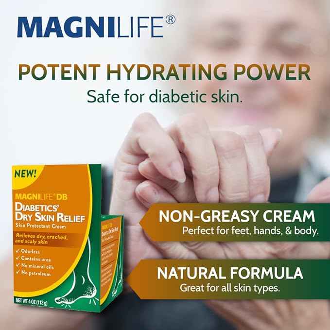 MagniLife DB Diabetics’ Foot Cream for Dry, Cracked & Scaly Skin, 4 oz, Dry Skin Relief, Intense Moisturizing Cream Relieves Rough Heels, Chafed Skin, Unscented, No Petroleum or Mineral Oil