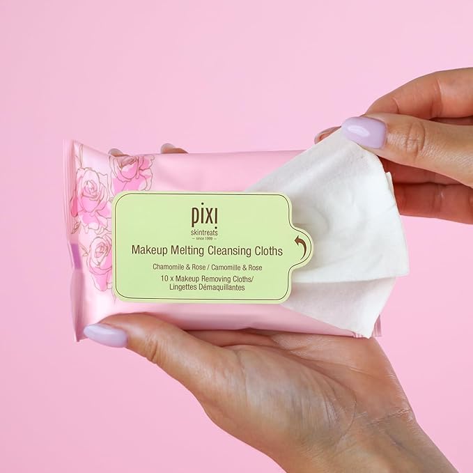 Pixi Beauty Makeup Melting Cleansing Cloths |Cleansing, Make-Up Removing, and Hydrating Disposable Face Towelettes| Pack of 10 Face Wipes