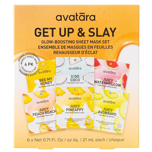 Avatara Get up & Slay 6-Pack Sheet Mask Set, Beauty and Skincare Face Masks Collection | Natural Extracts, Hydrating Skin Care Set | All Skin Types | Packaging May Vary