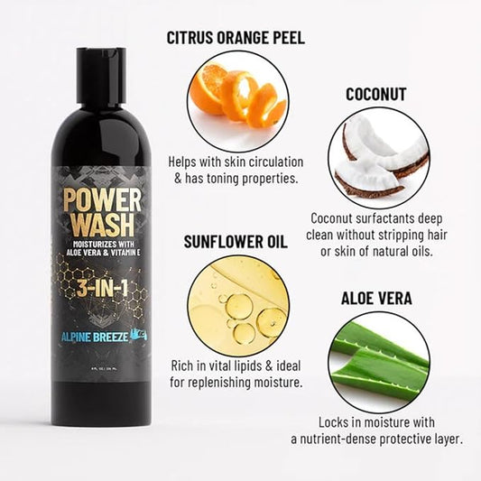 Derm Dude 3-in-1 Body Wash, Shampoo & Conditioner for Men | Daily Hydrating Shower Gel with Aloe Vera & Vitamin E | All Skin & Hair Types | MVP Scent, 8oz