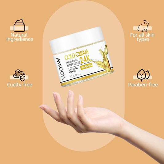 Moisturing Face Cream Skincare for Women,Day Night 24k Gold Facial Cream for Face，Hydration Face Cream for All Skin Types (1.7 Oz)