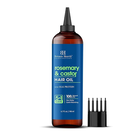 Botanic Hearth Rosemary & Castor Hair Oil (6.7 Fl Oz) |Nourishing And Strengthening Hair Treatment For Thicker, Healthier|Looking Hair | Paraben Free | Suitable For All Hair Types