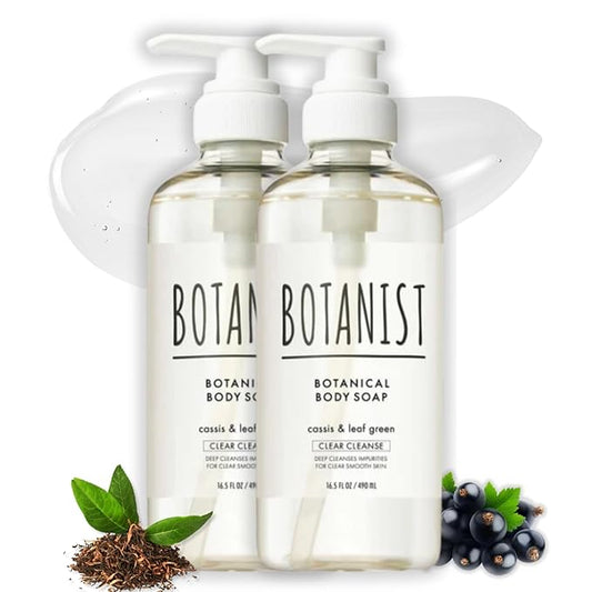 Botanist Natural Body Wash for Women, Mens Full Body Wash for Sensitive Skin by Squalane, Shea Butter& Aloe Vera, Sulfate Free Shower Gel & Bath Soap from Japan 16.5 Fl Oz 2EA Cassis & Leaf Green