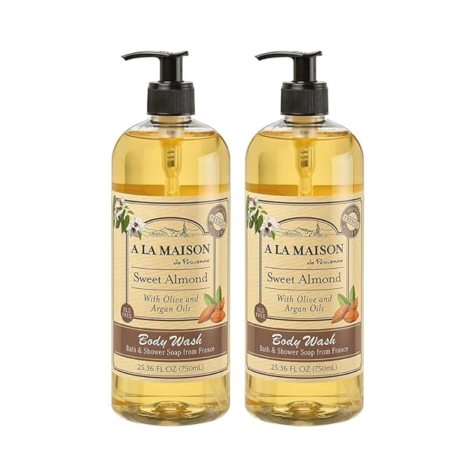 A LA MAISON French Hydrating Liquid Body Wash, Sweet Almond - Natural Body Wash Made with Essential Oils - Biodegradable, Plant-Based, Vegan, Cruelty-Free, Alcohol & Paraben Free (25.36 oz, 2 Pack)
