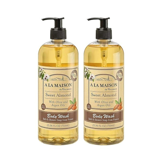 A LA MAISON French Hydrating Liquid Body Wash, Sweet Almond - Natural Body Wash Made with Essential Oils - Biodegradable, Plant-Based, Vegan, Cruelty-Free, Alcohol & Paraben Free (25.36 oz, 2 Pack)