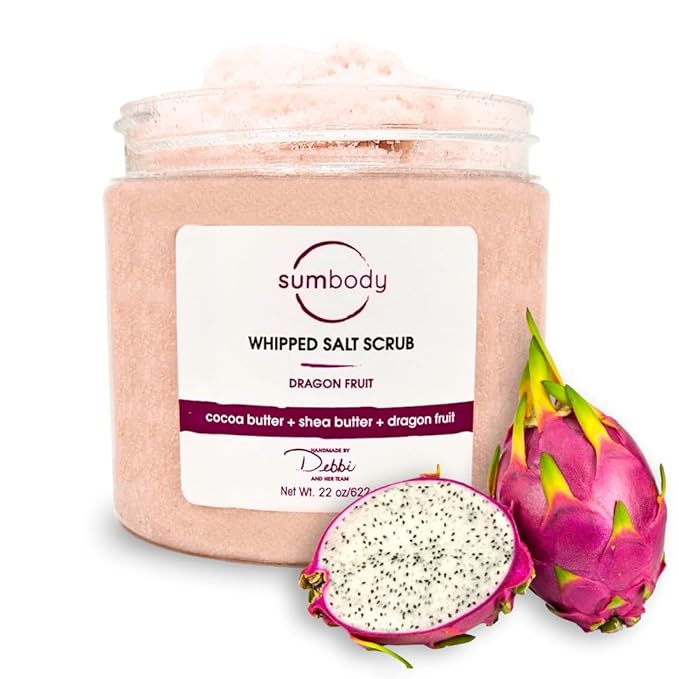 Exfoliating Body Salt Scrub (21oz) Dragon Fruit, Antoxidant Rich, All Natural, USA Made, Self Care Gifts For Women, Teens, Men Sensitive Skin Nourishing, Hydrating, Non-Toxic