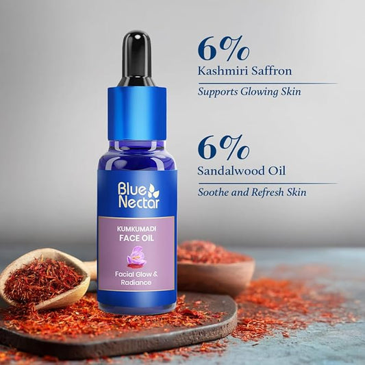 Blue Nectar Kumkumadi Oil for Face for Aging Skin | Ayurvedic Saffron Face Cleansing Oil | Authentic Kumkumadi Tailam Saffron Serum for Women & Men (1 Fl Oz, 26 Herbs)