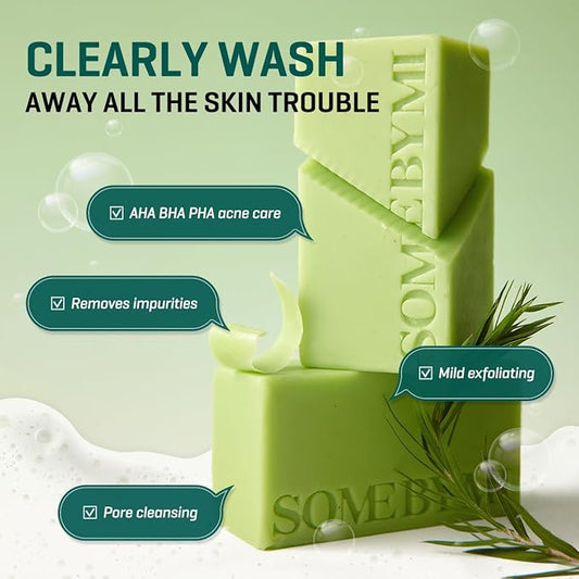 SOME BY MI AHA BHA PHA 30 Days Miracle Cleansing Bar – 3.73oz, 106g – Daily Exfoliating Tea Tree Body Soap Bar with Salicylic Acid for Back Acne – Deep Cleanses Sebum and Impurities – Korean Skin Care