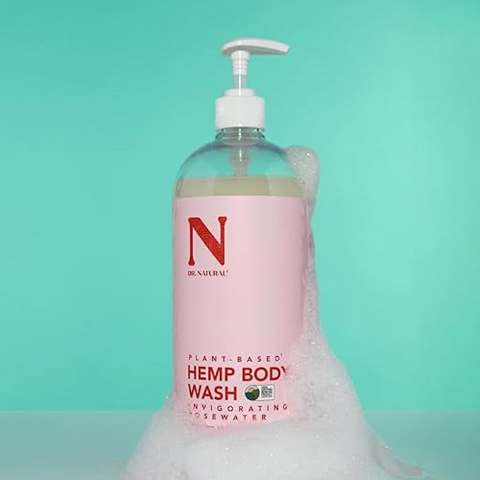 Dr. Natural Hemp Body Wash - Natural for Sensitive Skin - Moisturizing - Anti-Aging and Acne Reduction - Rose Water - 32 oz..