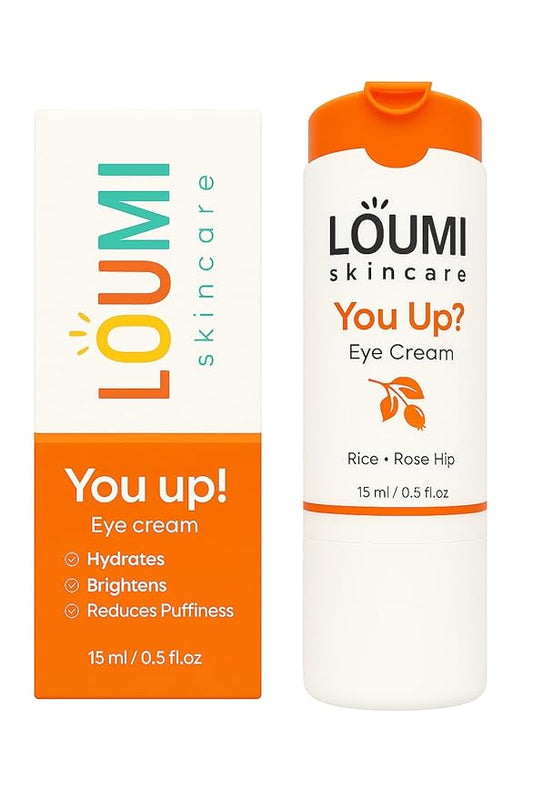 LOUMI Skincare You Up? Rose Hip Eye Cream | Brightening, Hydrating Under-Eye Cream | Reduces Dark Circles, Puffiness & Wrinkles | Rice, Soy & Rosehip Collagen Boost | Natural, Vegan, Cruelty-Free 1oz