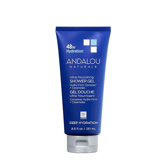 Andalou Naturals Body Wash, Deep Hydration Shower Gel, Ultra-Nourishing Skin Care for Dry Skin with Hyaluronic Acid & Ceramides, Gentle Exfoliating Body Wash for Softer, Glowing Skin, 8.5 fl oz