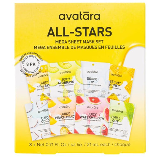 Avatara All-Stars 8-Pack Sheet Mask Set, Beauty and Skincare Face Masks Collection | Natural Extracts | Hydrating Skin Care Set, All Skin Types | Packaging May Vary