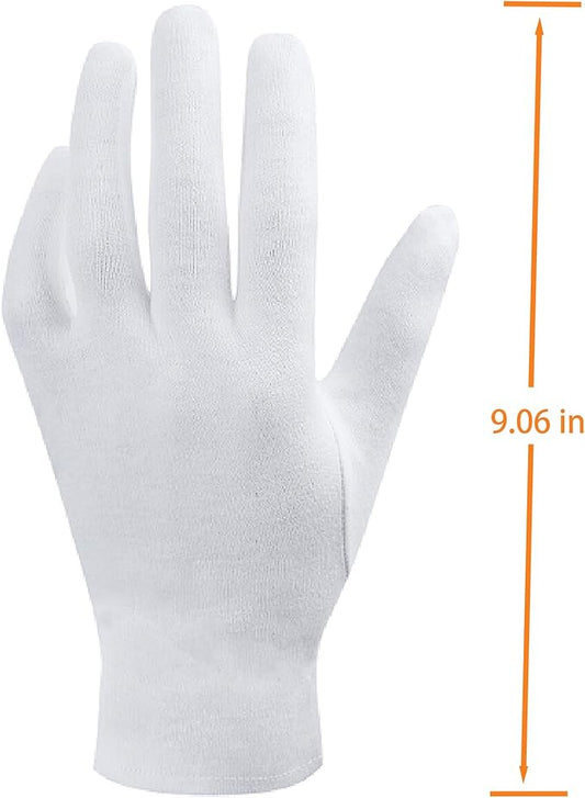 100% White Cotton Gloves for Dry Hands, Moisturizing & Eczema Overnight, Work Gloves Liners, Ideal for Sleep & Spa Treatment, Coin Jewelry Silver Inspection, Medium, One Size, 3 Pairs