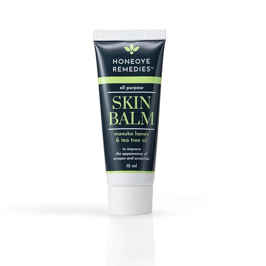 Skin Balm Travel Size [0.5 oz / 15 ml] | Manuka Honey [550+ MGO] & Tea Tree Oil Moisturizing Cream for Intensive Repair of Dry Skin, Scrapes, Cuts & More | 100% Natural