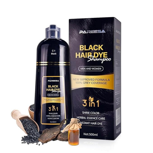 Hair Dye Shampoo 3 in 1 for Gray Hair Shampoo Para Canas Mujer Hair Color Shampoo for Women & Men - Herbal Ingredients Natural Plant Hair Dye 500ML (Black)