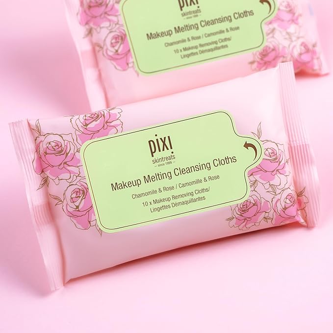 Pixi Beauty Makeup Melting Cleansing Cloths |Cleansing, Make-Up Removing, and Hydrating Disposable Face Towelettes| Pack of 10 Face Wipes