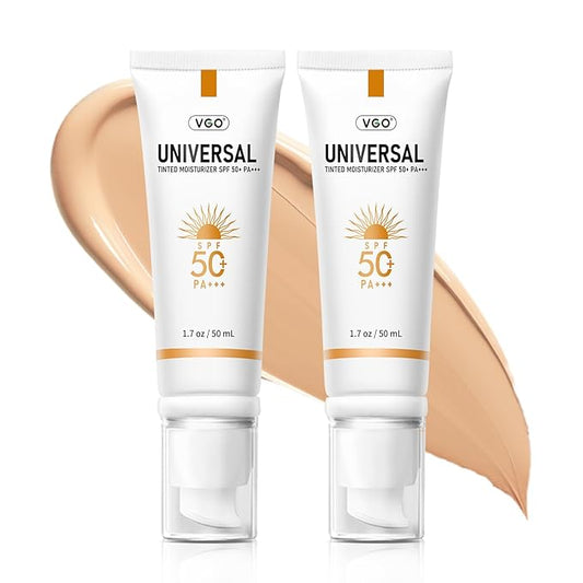 VGO Tinted Sunscreen for Face SPF 50, Hydrating Sun Essence Face Leaves No Sticky Feeling Travel Size Sunscreen Against UVA and UVB Rays 50ml / 1.7oz - 2 Packs