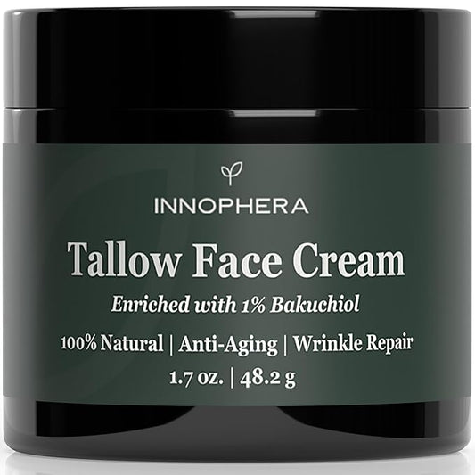 Whipped Beef Tallow Face Anti-Aging Cream ‒ With 1% Bakuchiol ‒ 100% Natural Wrinkle Repair & Moisturizing Face Cream for Sensitive Skin ‒ Unscented ‒ 1.7 oz.