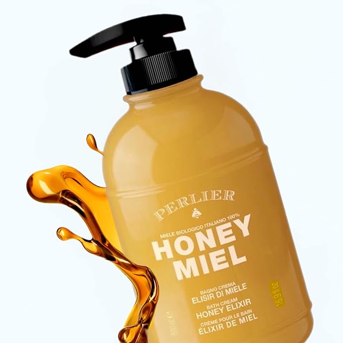 Perlier Sweet Honey Miel Shower & Bath Cream - Nourishing & Soothing Luxury Bath Cream Made with 100% Organic Italian Honey for Deep Moisturization and Hydration (16.9 Fluid Oz.)
