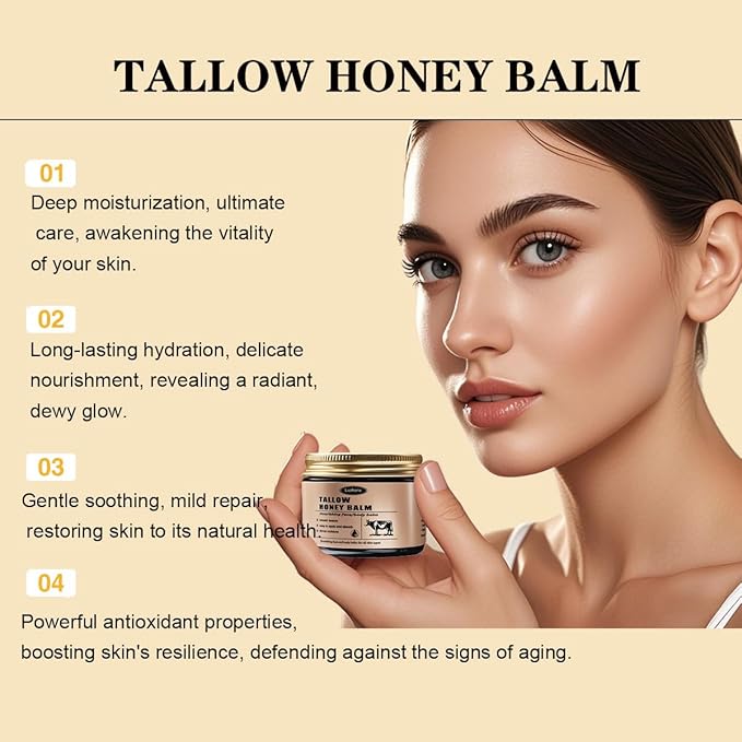 Tallow Honey Balm，Beef Tallow for Skin，quickly repair skin scales,Deep Hydration & Nourishment. Moisturizer for Face and Body,Improve dry lines caused by dryness- 2.12 oz