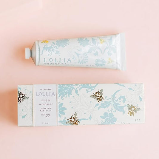 LOLLIA Handcreme, 4 oz Wish Scented Hand Cream for Women, Moisturizing Hand Lotion for Dry Hands, Shea Butter & Cocoa Butter, Quick Absorbing Lotion