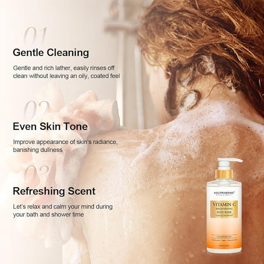 Neutriherbs Brightening Body Wash for Dull,Uneven Skin, Vitamin C Brightening Shower Gel For Women And Men, Daily Shower Soap With Papain, Niacinamide - Citrus Scent 16.9 Fl.Oz