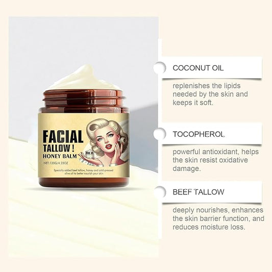 Beef Tallow for Skin,Tallow and Honey Balm,Tallow Face Moisturizer Beef Tallow for Face,Grass Fed Grass Finished Organic Faces Cream,Moisturizer,Body Lotion,Skin Care,Body Cream(1PC)