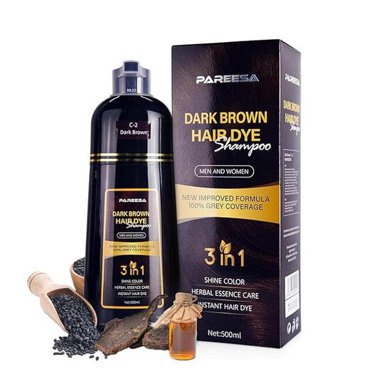 Hair Dye Shampoo 3 in 1 for Gray Hair Shampoo Para Canas Mujer Hair Color Shampoo for Women & Men - Herbal Ingredients Natural Plant Hair Dye 500ML (Dark Brown)