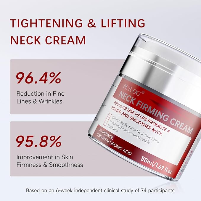 Neck Firming Cream, Anti-Aging Tightening And Lifting Treatment With Peptides, Retinol, Collagen & Hyaluronic Acid Cream For Neck, Face and Chest (1.7 Fl Oz)