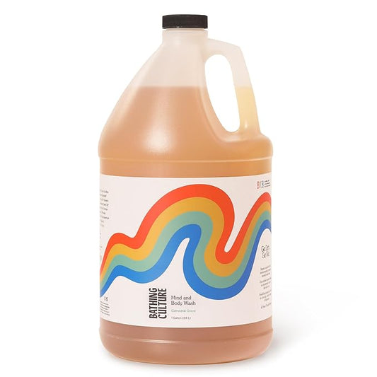 Bathing Culture, Organic Mind + Body Wash, Natural, Biodegradable, Sustainable, Vegan Personal Care, All Natural Organic Body Wash for Women and Men, 1 Gallon, Cathedral Grove Scent